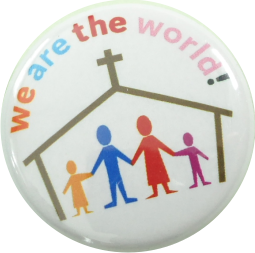 Kirche Christen Button we are the world! - zum Schließen ins Bild klicken
